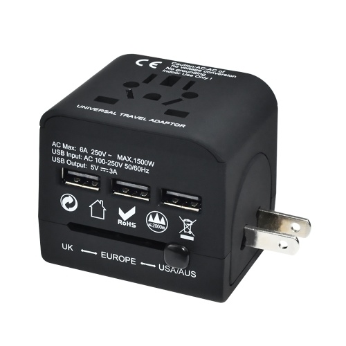 Weltreisestecker-Adapter mit 3 USB-Ladeanschlüssen AU US-Netzteiladapterstecker