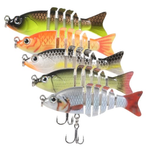 5 pcs Baignade à articulation multiple 6cm 4,7g 6 Segment artificiel Mini-appâts de nage dur appâts à la pêche avec boîte de stockage