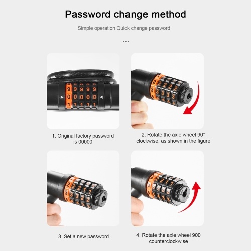 WEST BIKING Bicycle Safety Lock Bike Motorcycle Anti Theft Elasticity Locks 5 Digits Combination Password Road Bike Steel Cable Lock Portable Cycle Lock with Light 
