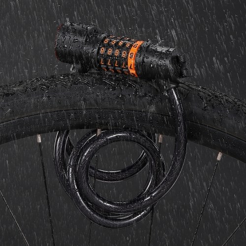 WEST BIKING Bicycle Safety Lock Bike Motorcycle Anti Theft Elasticity Locks 5 Digits Combination Password Road Bike Steel Cable Lock Portable Cycle Lock with Light 
