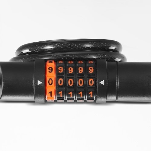 WEST BIKING Bicycle Safety Lock Bike Motorcycle Anti Theft Elasticity Locks 5 Digits Combination Password Road Bike Steel Cable Lock Portable Cycle Lock with Light 