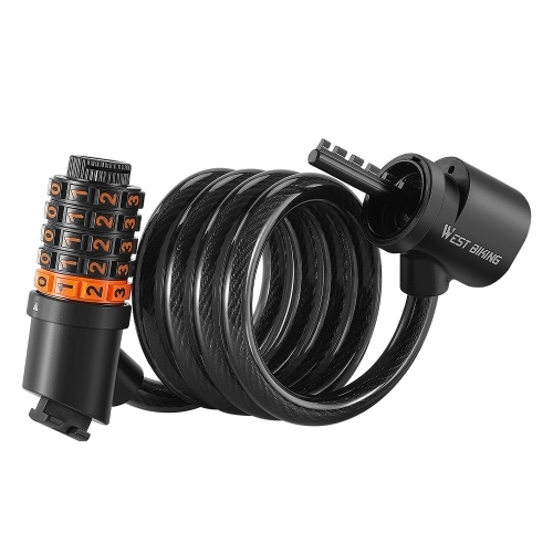WEST BIKING Bicycle Safety Lock Bike Motorcycle Anti Theft Elasticity Locks 5 Digits Combination Password Road Bike Steel Cable Lock Portable Cycle Lock with Light 