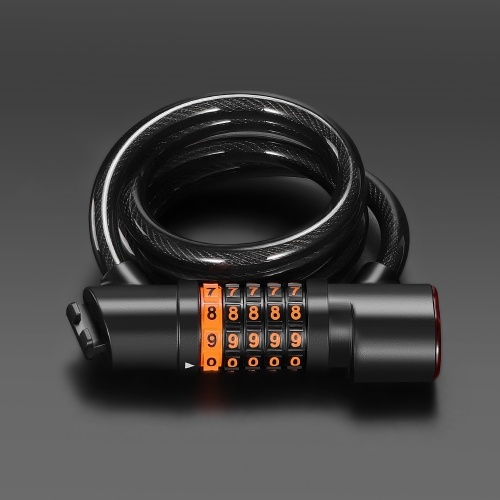 WEST BIKING Bicycle Safety Lock Bike Motorcycle Anti Theft Elasticity Locks 5 Digits Combination Password Road Bike Steel Cable Lock Portable Cycle Lock with Light 