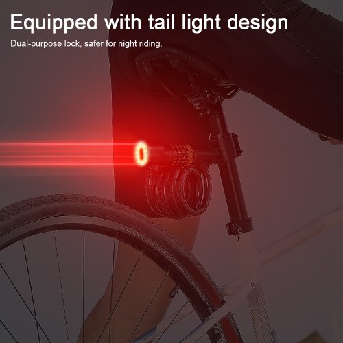 WEST BIKING Bicycle Safety Lock Bike Motorcycle Anti Theft Elasticity Locks 5 Digits Combination Password Road Bike Steel Cable Lock Portable Cycle Lock with Light 