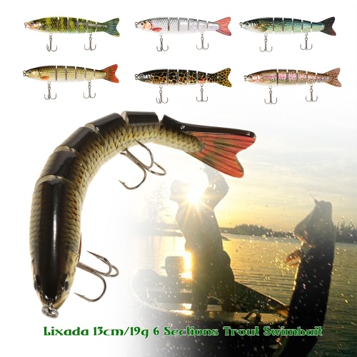 

Lixada 13cm/19g Lifelike 6 Jointed Sections Trout Swimbait Fishing Lure Hard Bait Fish Hook Fishing Tackle