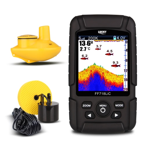 LUCKY FF718LiCD 2.8 "LCD a colori LCD Fish Finder 200KHz / 83KHz Dual sonar frequenza 328ft / 100m rilevatore di profondità di rilevamento rilevatore di pesce di allarme