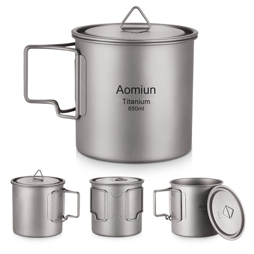 

Aomiun Ultralight Titanium Cup Outdoor Portable Camping Picnic Water Cup Mug with Foldable Handle 650ml