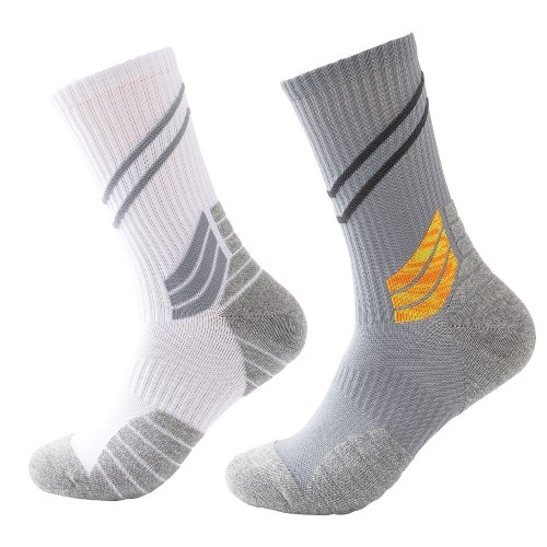 

Men Cycling Socks Striped Elastic Breathable Anti-Slip Towel Bottom Running Basketball Sports Stockings Two Pairs