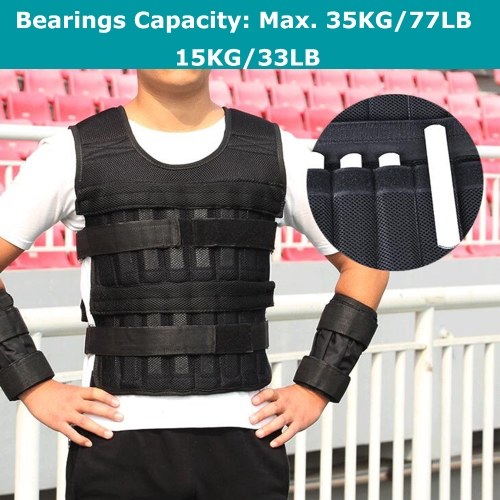 Max Loading 15kg Adjustable Vest Weight Exercise Weight Loading Cloth Strength Training with 6kg Leg Weight 5kg Arm Weight (Empty) 
