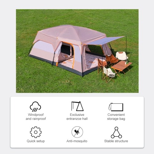 Luxury Tents For Camping Large Family Tent With Rooms 4-12 People Waterproof Two-Bedroom And One-living Room Design 