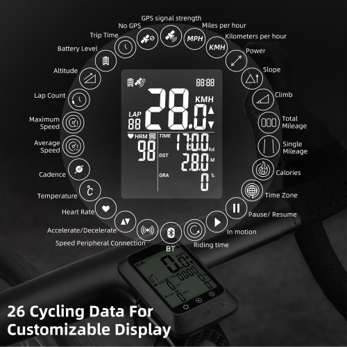 WEST BIKING Bicycle SpeedoMeter Waterproof Cycle Route Navigation Mileometer Multi-functional Digital Bike Speedometer Full Screen Mobile Phone APP Control Cycle Stopwatch 