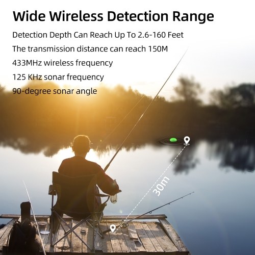 Portable Fish Finder Wireless 2.6in LED Color Screen Design Ideal for Long-distance Fishing High Bright Detection Depth Range 2.6-160ft 90° 433MHz Sonar Frequency 125 KHz Fishing Gear and Equipment 
