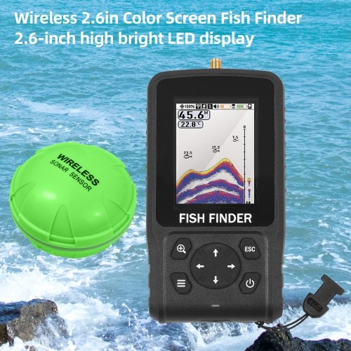 Portable Fish Finder Wireless 2.6in LED Color Screen Design Ideal for Long-distance Fishing High Bright Detection Depth Range 2.6-160ft 90° 433MHz Sonar Frequency 125 KHz Fishing Gear and Equipment 