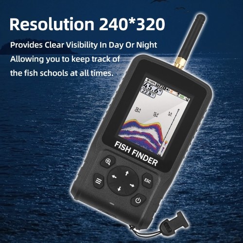 Portable Fish Finder Wireless 2.6in LED Color Screen Design Ideal for Long-distance Fishing High Bright Detection Depth Range 2.6-160ft 90° 433MHz Sonar Frequency 125 KHz Fishing Gear and Equipment 