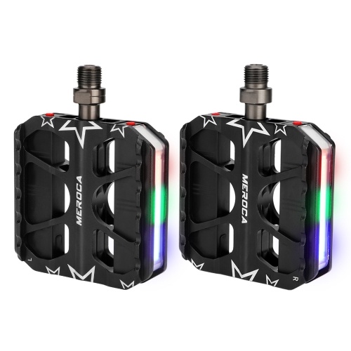 

MEROCA Mountain Bike Flat Pedals MTB Pedals with Light Aluminum Alloy Folding Bike Pedals Road Bike Pedals with Safety Warning Replacement Bike Pedals