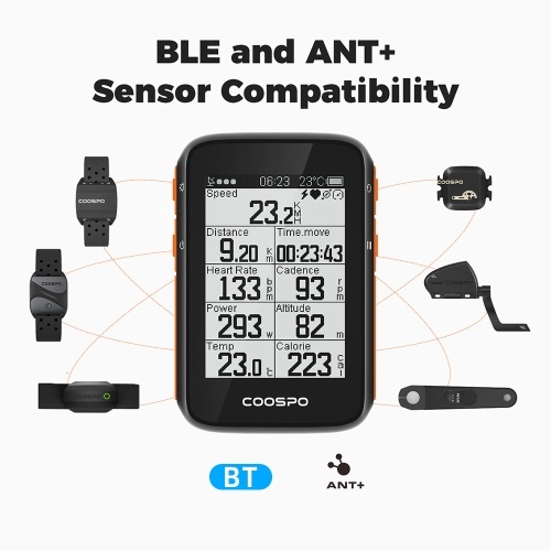 COOSPO BC200 Wireless Bike Computer Waterproof Bicycle GPS Computer with Auto Backlight LCD Screen BT Speedometer Odometer for Road Bike MTB 