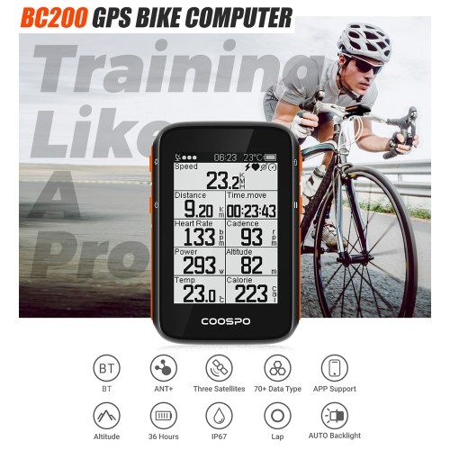 COOSPO BC200 Wireless Bike Computer Waterproof Bicycle GPS Computer with Auto Backlight LCD Screen BT Speedometer Odometer for Road Bike MTB 