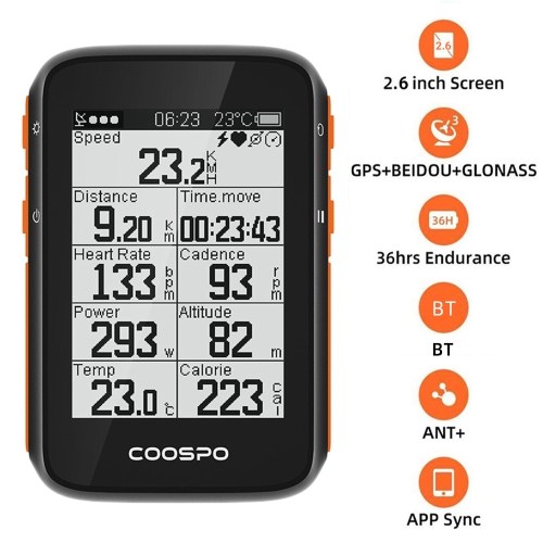 COOSPO BC200 Wireless Bike Computer Waterproof Bicycle GPS Computer with Auto Backlight LCD Screen BT Speedometer Odometer for Road Bike MTB 