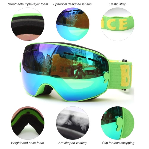 

Children Skiing Snowboarding Skating Goggles UV Protection Anti-fog Wide Spherical PC Lens Anti-slip Strap Helmet Compatible