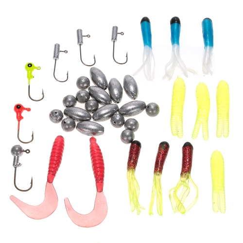 

36PCS Fishing Set Kit Soft Fishing Lures Baits Lead Sinker Jig Head Fishing Hooks Fishhooks Accessories
