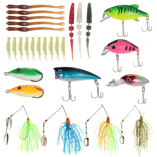 Lixada 28pcs Lure Kit Set Crankbaits Popper VIB Soft Baits Spinner Sequin