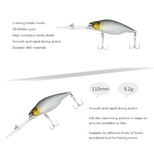 Lixada 8PCS Diving Minnow Fishing Lures 9.2g 110mm 0.6-1.8m Artificial Bait Hard Fishing Lure Set Wobbler Bait with #6 Hooks