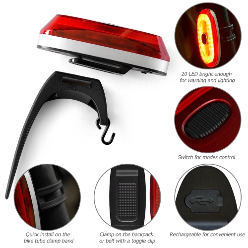 

Rechargeable Bike Light Bike Tail Light Bicycle Cycling LED Lamp Safety Back Rear Light Bike Warning Taillight