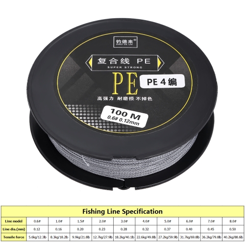 100M Fishing Line Strong Abrasion 4 Strands Braided Fishing Line PE Fishing Line