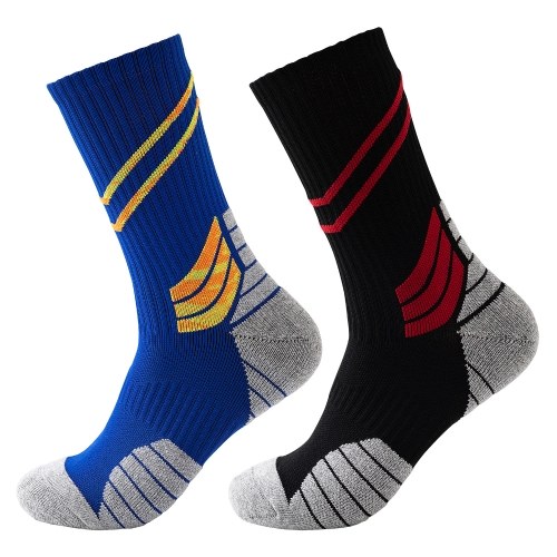 

Men Cycling Socks Striped Elastic Breathable Anti-Slip Towel Bottom Running Basketball Sports Stockings Two Pairs