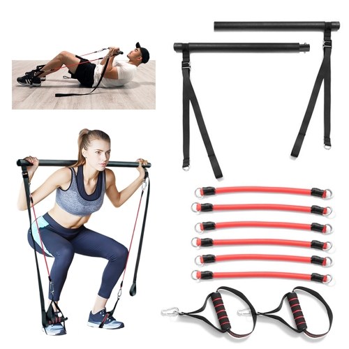 

Portable Detachable Pilates Bar Kit with Resistance Bands Handles 60lb/120lb/180lb for Yoga Pilates Full Body Workout Stretch Exercises