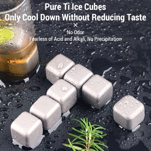 Ti Whiskey Stones Set Reusable Ti Metal Ice Cubes Non-Melting Refreezable Chilling Rocks for Whiskey and Other Drinks 