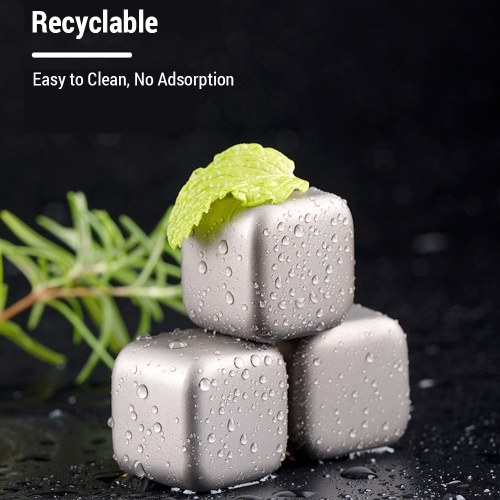 Ti Whiskey Stones Set Reusable Ti Metal Ice Cubes Non-Melting Refreezable Chilling Rocks for Whiskey and Other Drinks 