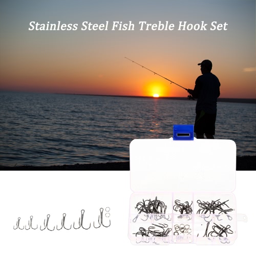 

60PCS Fishing Hooks Double Connecting Ring Stainless Steel Fish Treble Hook Set