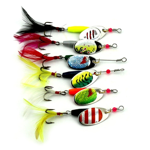 6 UNIDS señuelos de pesca Spinnerbait Spinner Kit de cebos de metal con cola de gallo Agudos gancho trucha de pesca señuelos de pesca mucho