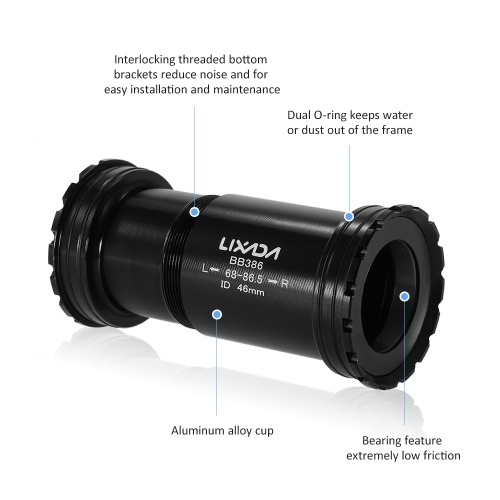 Lixada BB386 Bottom Bracket Road Bike Threaded Fit BB 24MM Adapter 68-86.5MM Interlocking Bottom Bracket Axis Parts