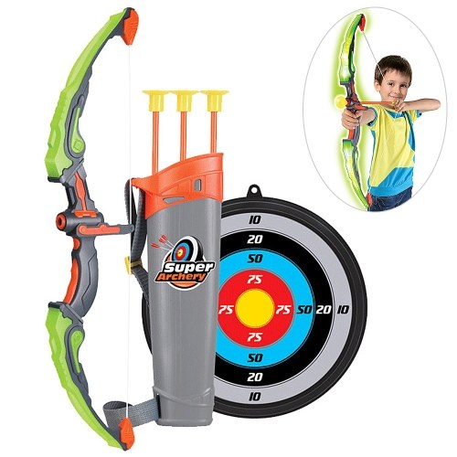 Set di giocattoli con arco e frecce per bambini Set di arco per tiro con l'arco luminoso con faretra target 3 Frecce a ventosa Giocattoli da esterno per bambini dai 6 ai 14 anni