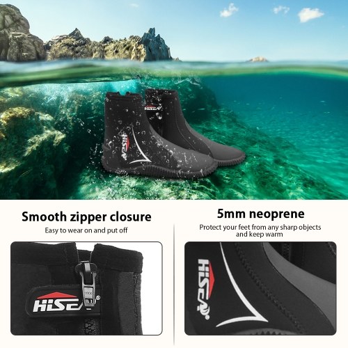 HiSEA 5mm Neoprene Dive Boots Wetsuit Boots with Side Zipper for Snorkeling Scuba Diving 
