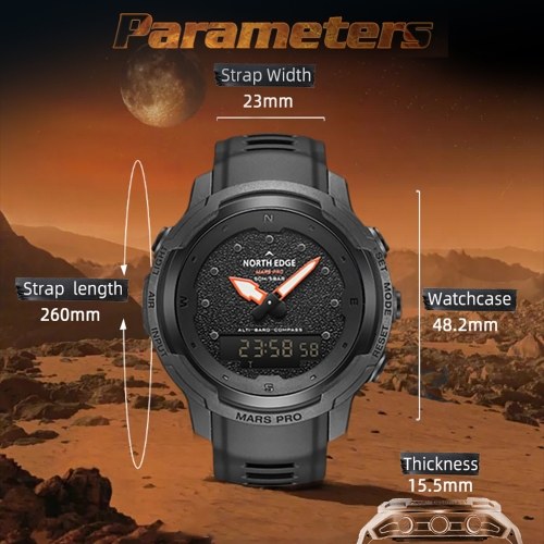NORTH EDGE MARS Pro Carbon Fiber Outdoor Sports Men`s Watch Compass Altimeter Barometer Thermometer Alarm Clock 