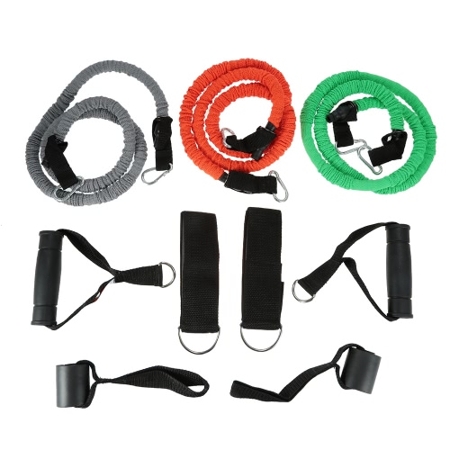 9pcs bandas de resistencia ajustables conjunto de entrenamiento Ejercicio Profesional Tubing Resistencia serie de entrenamiento con el ancla de la puerta de pulsera con cierre de tiras TPR venda de la resistencia de la cuerda bolsa de transporte