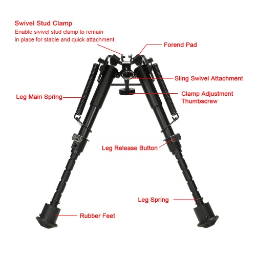 

TOMSHOO 6 to 9 Inches Adjustable Handy Spring Return Swivel Sniper Mount Hunting Tactical Bipod