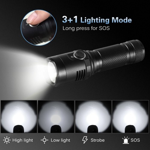 

Rechargeable Pocket LED Flashlight Torch Super Bright 4 Modes Flash Light Work Light with Magnet for Indoor Outdoor Camping Hiking Cycling