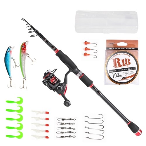 1.8/2.1/2.4m/2.7m/3.0m Telescopic Fishing Rod Reel Combo Full Kit Fishing Pole Spinning Reel Lures Hooks Swivels Line Set