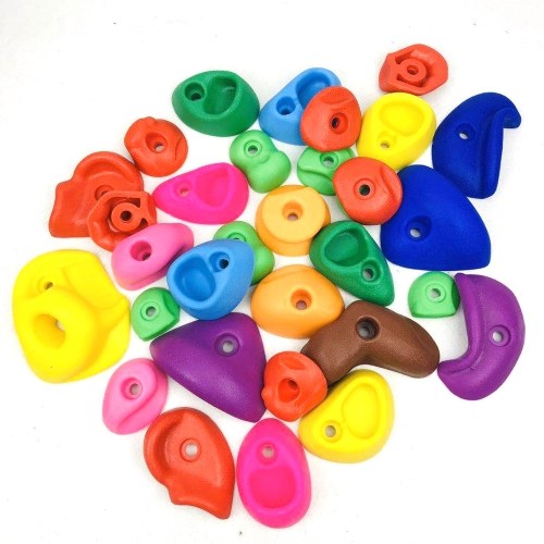 

32 Pcs PE Safety Materials Multicolor Children Rock Climbing Wall Stones With Screws Kindergarten Kids Coordinate Training