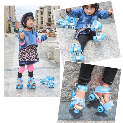 Adjustable Size Children Roller Skates Double Row Skates Skating Shoes Double Wheels Skates for Beginners Girls Boys