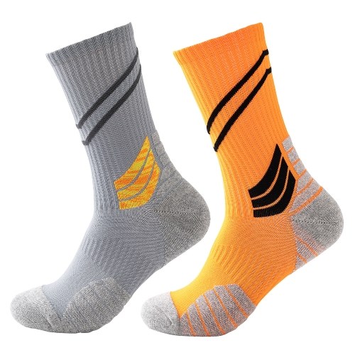 

Men Cycling Socks Striped Elastic Breathable Anti-Slip Towel Bottom Running Basketball Sports Stockings Two Pairs
