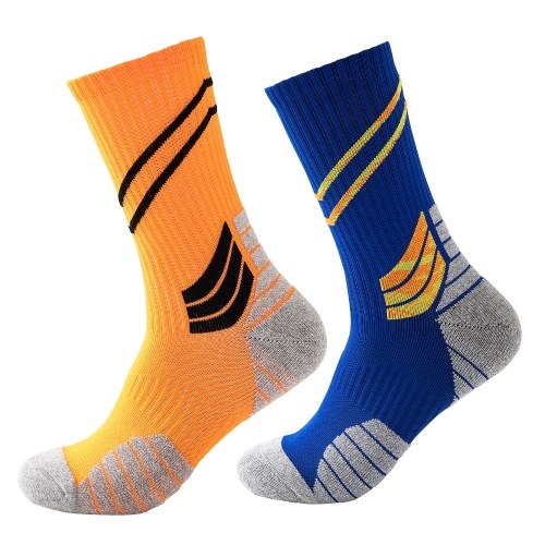 

Men Cycling Socks Striped Elastic Breathable Anti-Slip Towel Bottom Running Basketball Sports Stockings Two Pairs