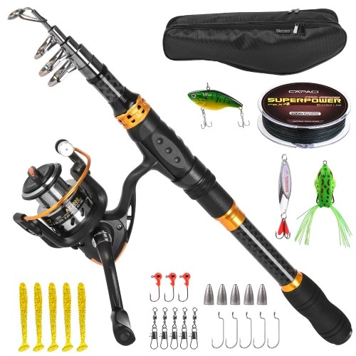 Fishing Rod and Reel Combo Carbon Fiber Telescopic Fishing Rod with Reel Combo Set Lures Jig Hooks Fishing Carrier Bag