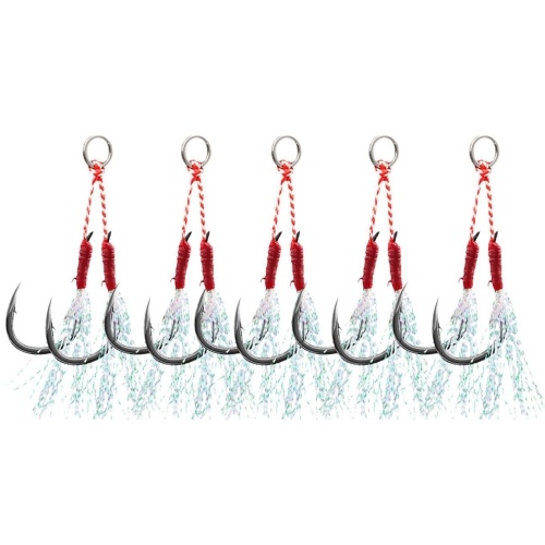 

10pcs Fishing Jigging Hooks Set Barbed Carp Fishing Hook with Feather and Split Rings Sea Fishhook Fly Fishing Tackle