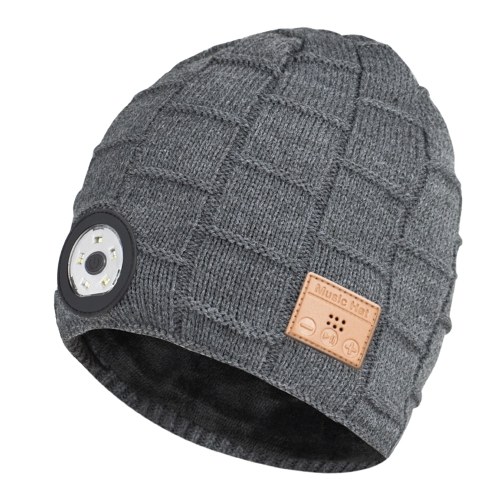

Wireless BT Music Cap LED Illuminated Hat Men Women Warm LED Knitted Hat with 3 Light Modes for Camping Fishing Skiing Jogging Running