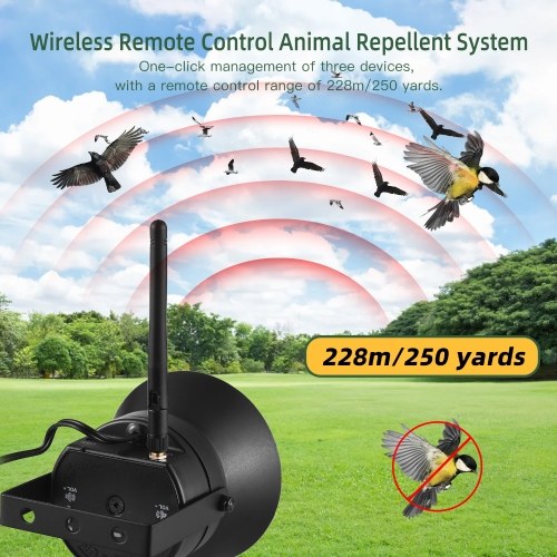 TOMTOP Bird Repellent Devices Outdoor Wireless MP3 Bird Repellent System 3in1 with Remote Control 50W Speakers 182 Sounds Animal Repellent Outdoor